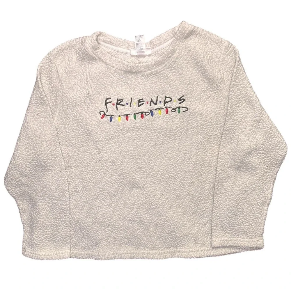 Friends Sherpa Pullover 2X Sleepwear Fleece Sweater White Christmas Lights Cozy